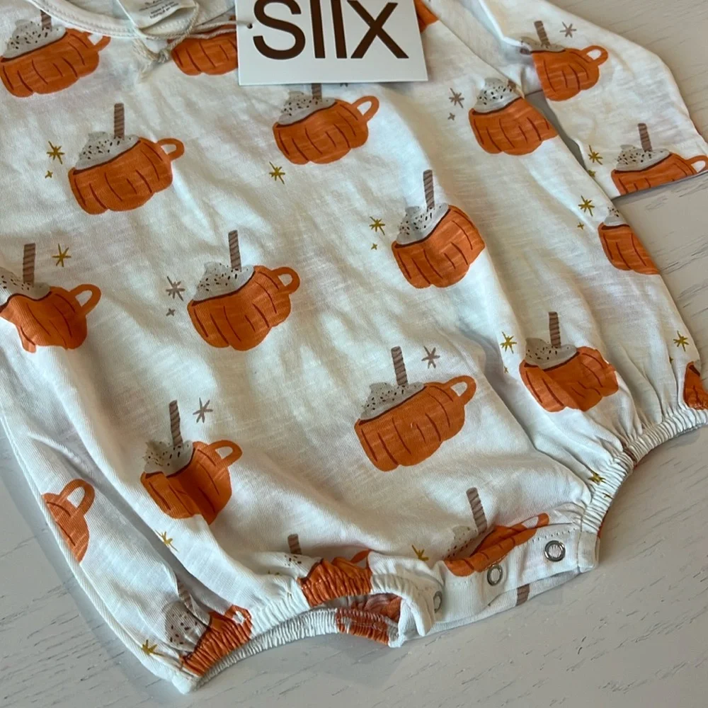 🎃 SIIX Organic Cotton Pumpkin Spice Bubble Romper 3-6 12-18 18-24 months